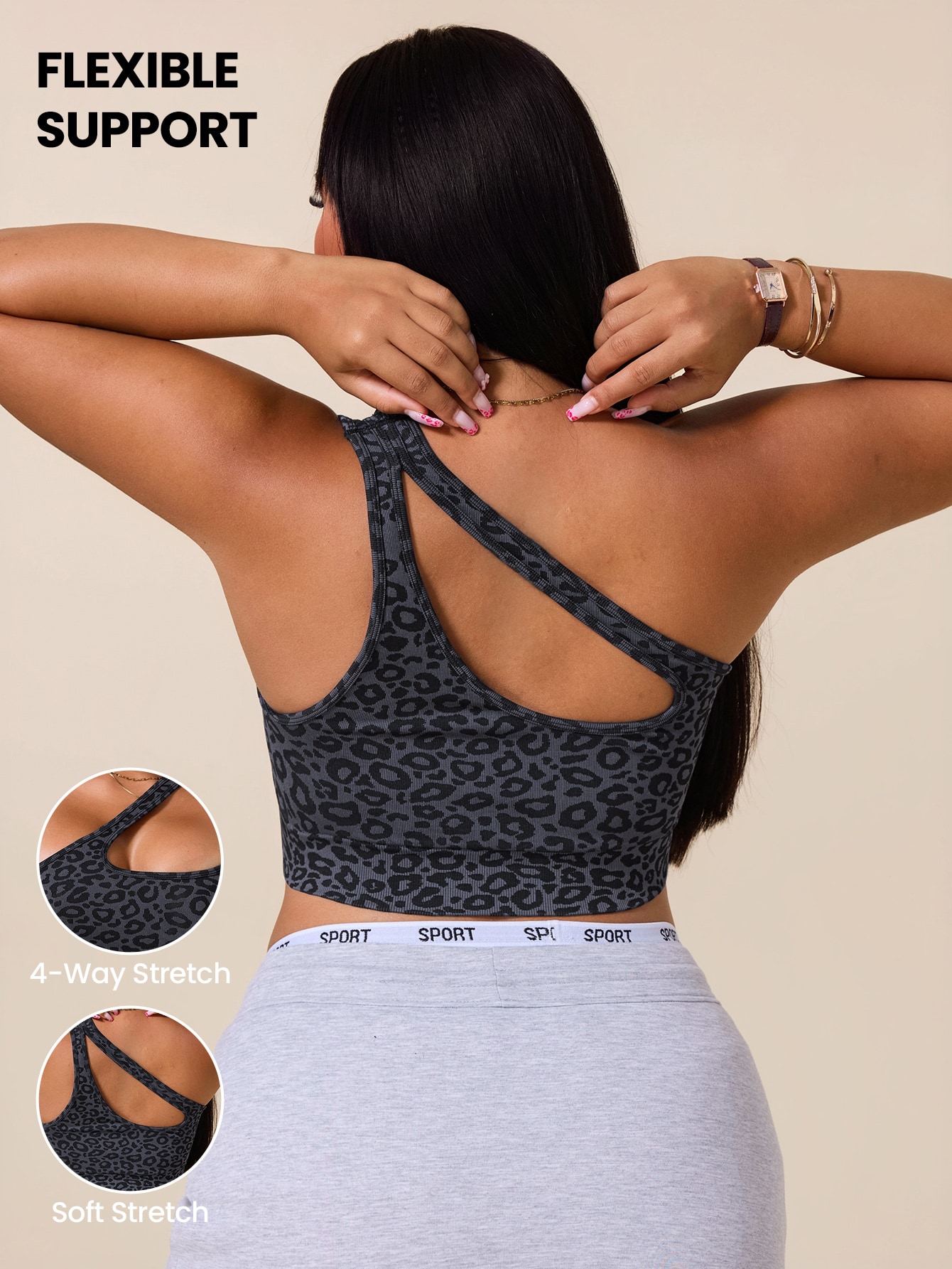 Tank Top Ribbed - Bra Olahraga Asimetris Ukuran Besar Wanita